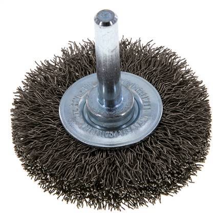 Round Brush 50x10 mm 6 mm Shaft Stainless Steel Wire 0.3 mm Corrugated