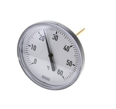 0 to +60°C Plastic Bimetallic Thermometer 100mm Cabinet 100mm Stem with Thermowell