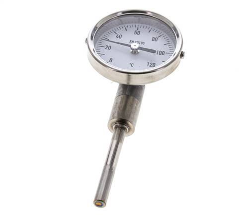 0 to +120°C Stainless Steel Bimetallic Thermometer 63mm Cabinet 63mm Stem Bottom