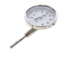 -20 to +60°C Stainless Steel Bimetallic Thermometer 100mm Cabinet 63mm Stem Bottom