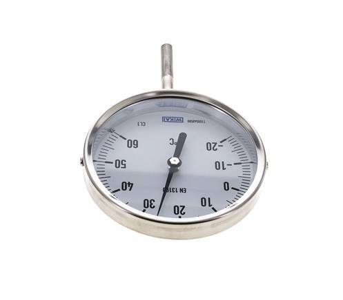 -20 to +60°C Stainless Steel Bimetallic Thermometer 100mm Cabinet 63mm Stem Bottom