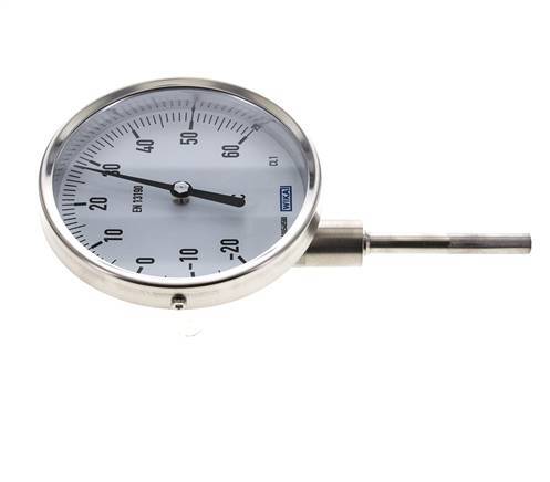 -20 to +60°C Stainless Steel Bimetallic Thermometer 100mm Cabinet 63mm Stem Bottom