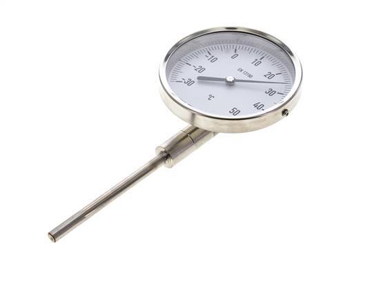 -30 to +50°C Stainless Steel Bimetallic Thermometer 100mm Cabinet 100mm Stem Bottom