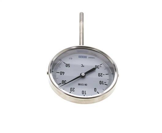 -30 to +50°C Stainless Steel Bimetallic Thermometer 100mm Cabinet 100mm Stem Bottom