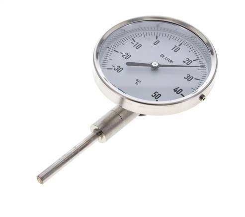 -30 to +50°C Stainless Steel Bimetallic Thermometer 100mm Cabinet 63mm Stem Bottom