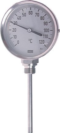 0 to +80°C Stainless Steel Bimetallic Industrial Thermometer 160mm Cabinet 63mm Stem Bottom