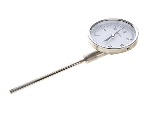 0 to +60°C Stainless Steel Bimetallic Thermometer 100mm Cabinet 160mm Stem Bottom