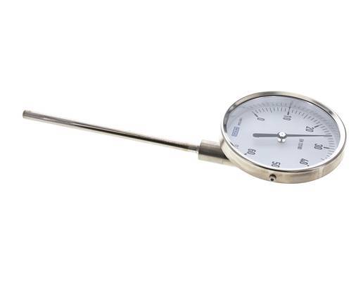 0 to +60°C Stainless Steel Bimetallic Thermometer 100mm Cabinet 160mm Stem Bottom