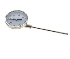 0 to +60°C Stainless Steel Bimetallic Thermometer 100mm Cabinet 160mm Stem Bottom