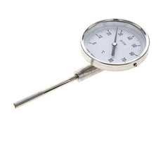 0 to +80°C Stainless Steel Bimetallic Thermometer 100mm Cabinet 100mm Stem Bottom