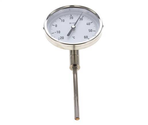 0 to +80°C Stainless Steel Bimetallic Thermometer 100mm Cabinet 160mm Stem Bottom