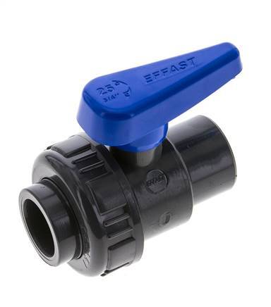 PVC 2-way Ball Valve Single Union 25 mm Socket EPDM