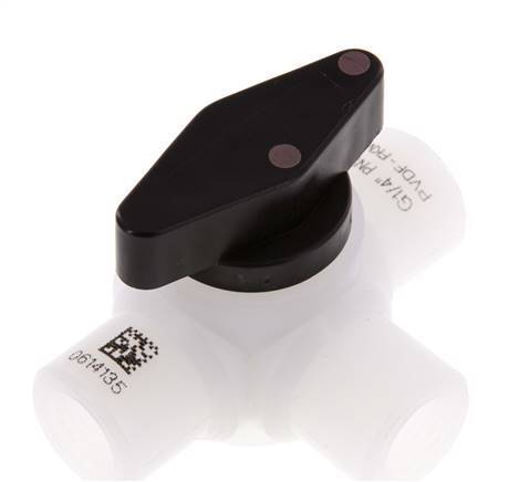 PVDF 3-way Ball Valve G 1/4'' FKM Vacuum