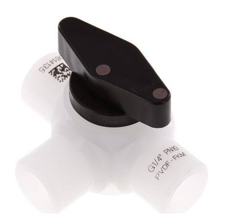 PVDF 3-way Ball Valve G 1/4'' FKM Vacuum