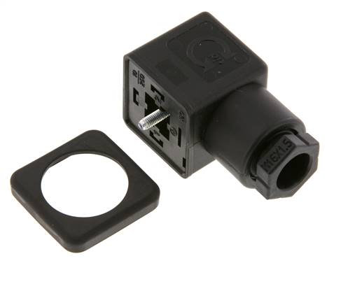 DIN 43650 Form A Solenoid Valve Connector Size 3 M16x1.5 28mm Black