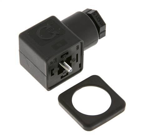DIN 43650 Form A Solenoid Valve Connector Size 3 M16x1.5 28mm Black