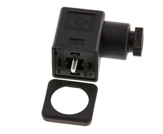 DIN 43650 Form A Solenoid Valve Connector Size 3 M16x1.5 35mm Black