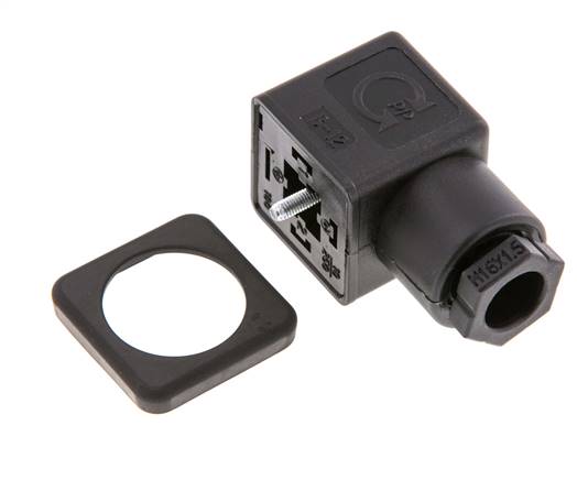 DIN 43650 Form A 3-Contact Solenoid Valve Connector Size 3 M16x1.5 28mm Black