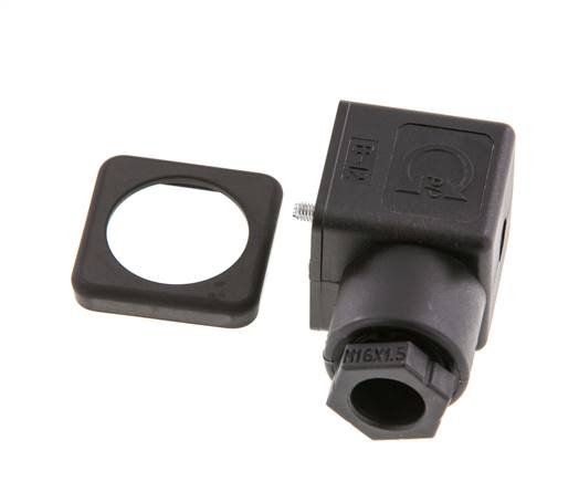 DIN 43650 Form A 3-Contact Solenoid Valve Connector Size 3 M16x1.5 28mm Black