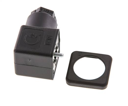 DIN 43650 Form A 3-Contact Solenoid Valve Connector Size 3 M16x1.5 28mm Black