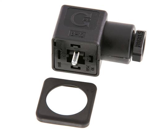 DIN 43650 Form A 3-Contact Solenoid Valve Connector Size 3 M16x1.5 28mm Black